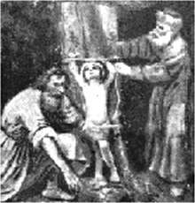 Infant Martyr - a depiction of ritual murder of a baby by Jews in Trent, Italy, 1475