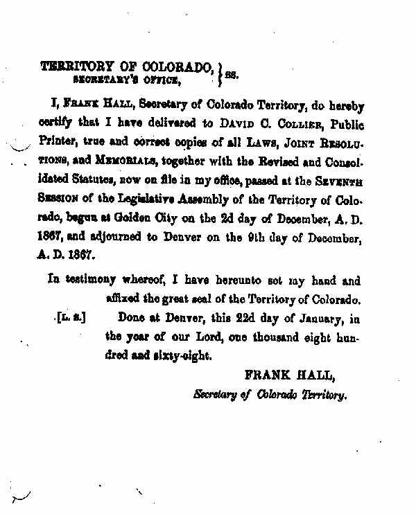 Colorado Revised Statutes - 3
