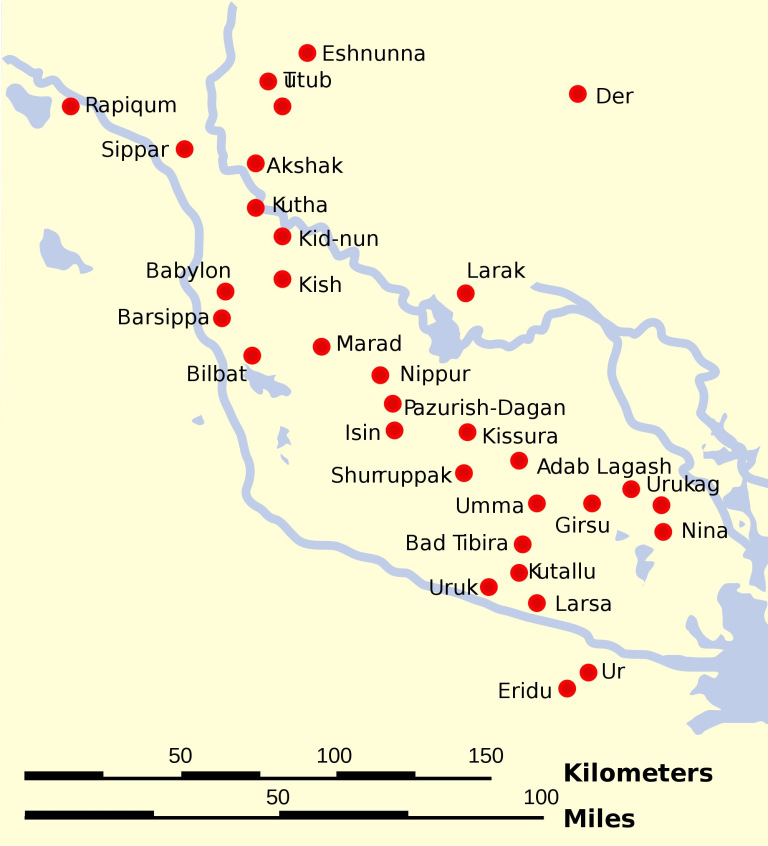 Map of the Main Cities of Sumer and Elam