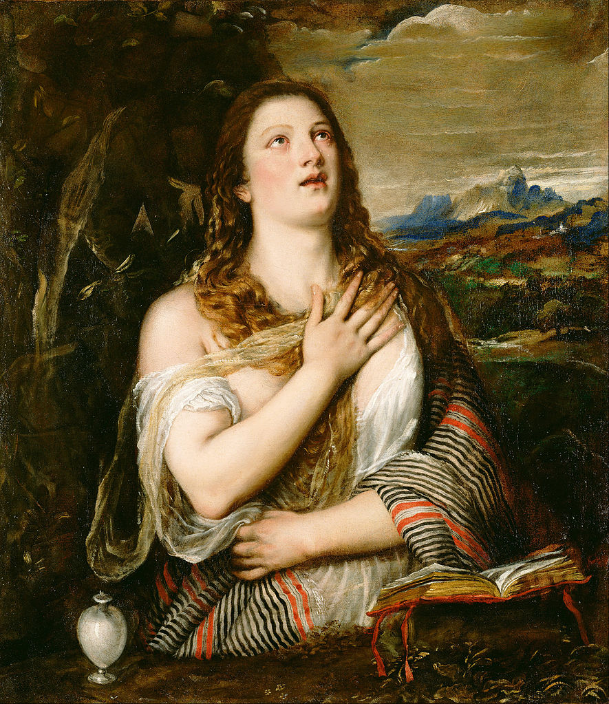 The penitent Mary Magdalene, a much reproduced composition by Titian.