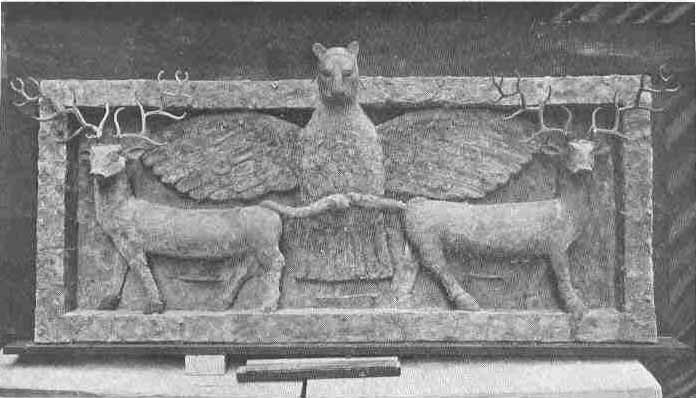 Sumerian relief in copper on wood representing Imdugud